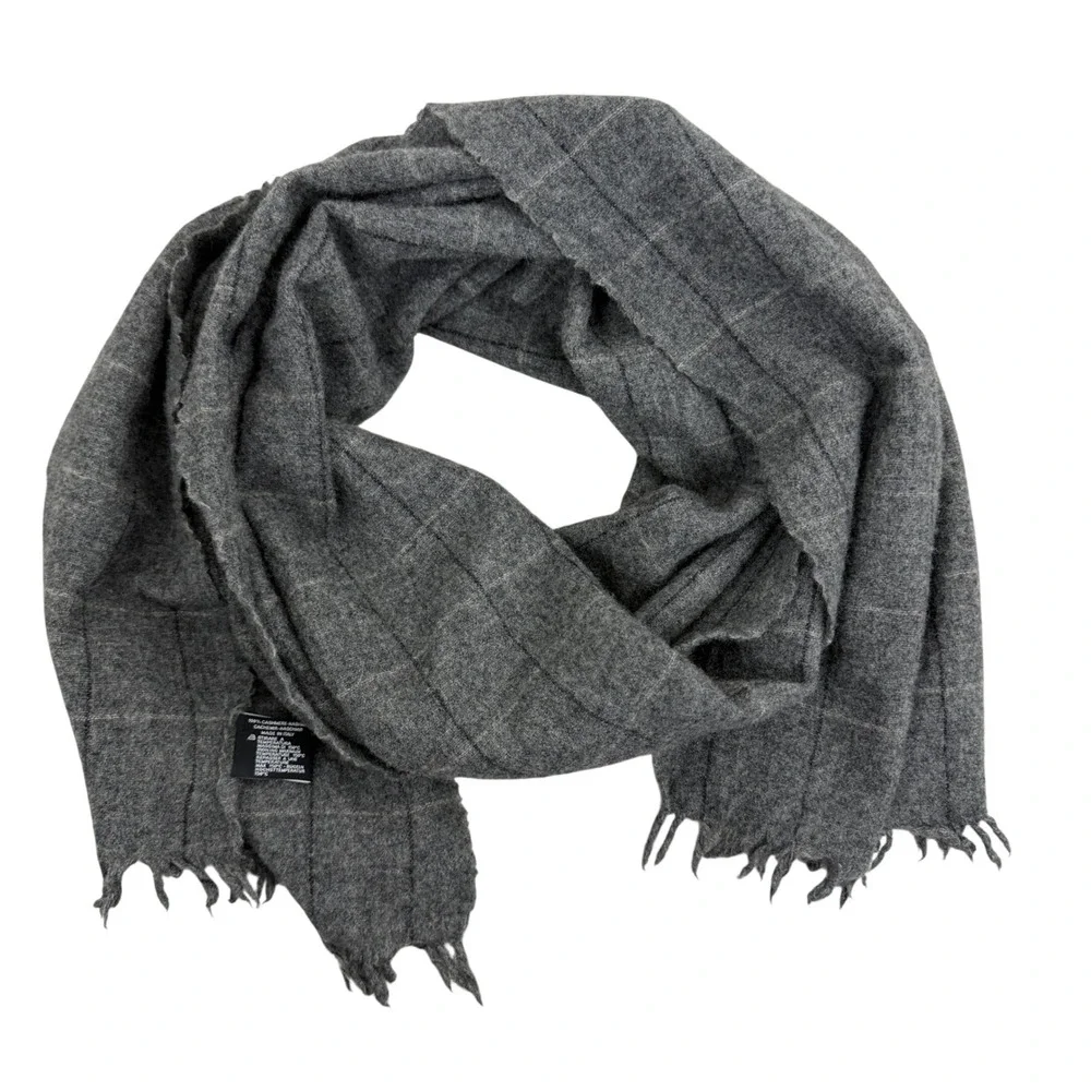 Proper Cloth Scarf Mens One Size Grey Windowpane Plaid 100% Cashmere Italy EUC